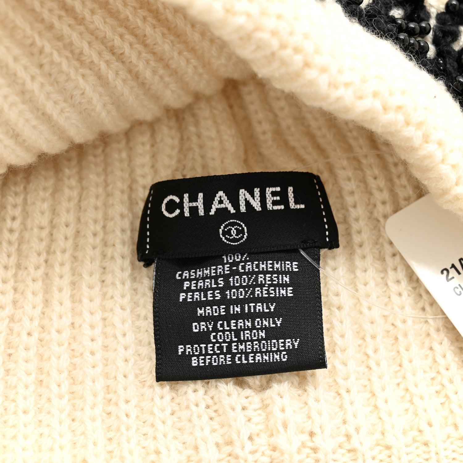 Chanel Cashmere Logo Beanie Hat Ivory Black 5 of 5