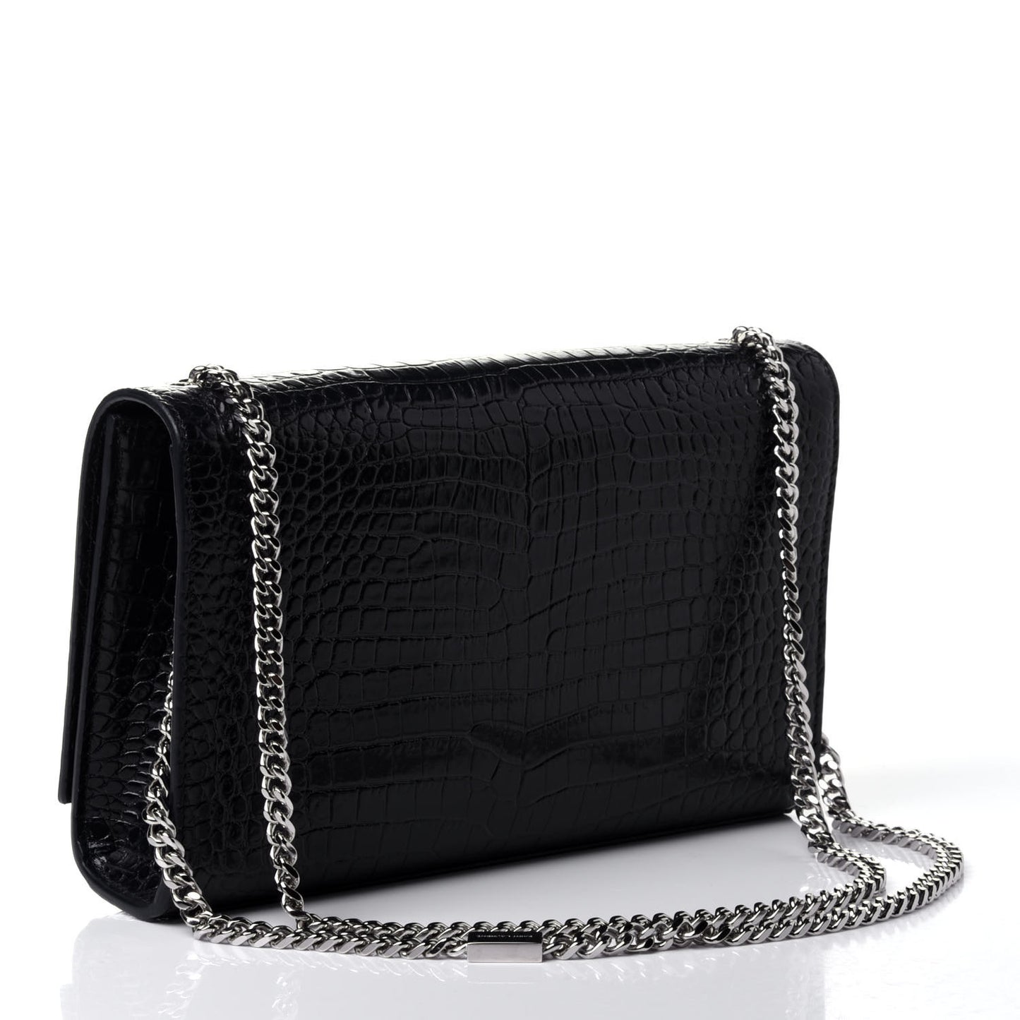 Calfskin Crocodile Embossed Medium Classic Monogram Kate Tassel Satchel Deep Marine