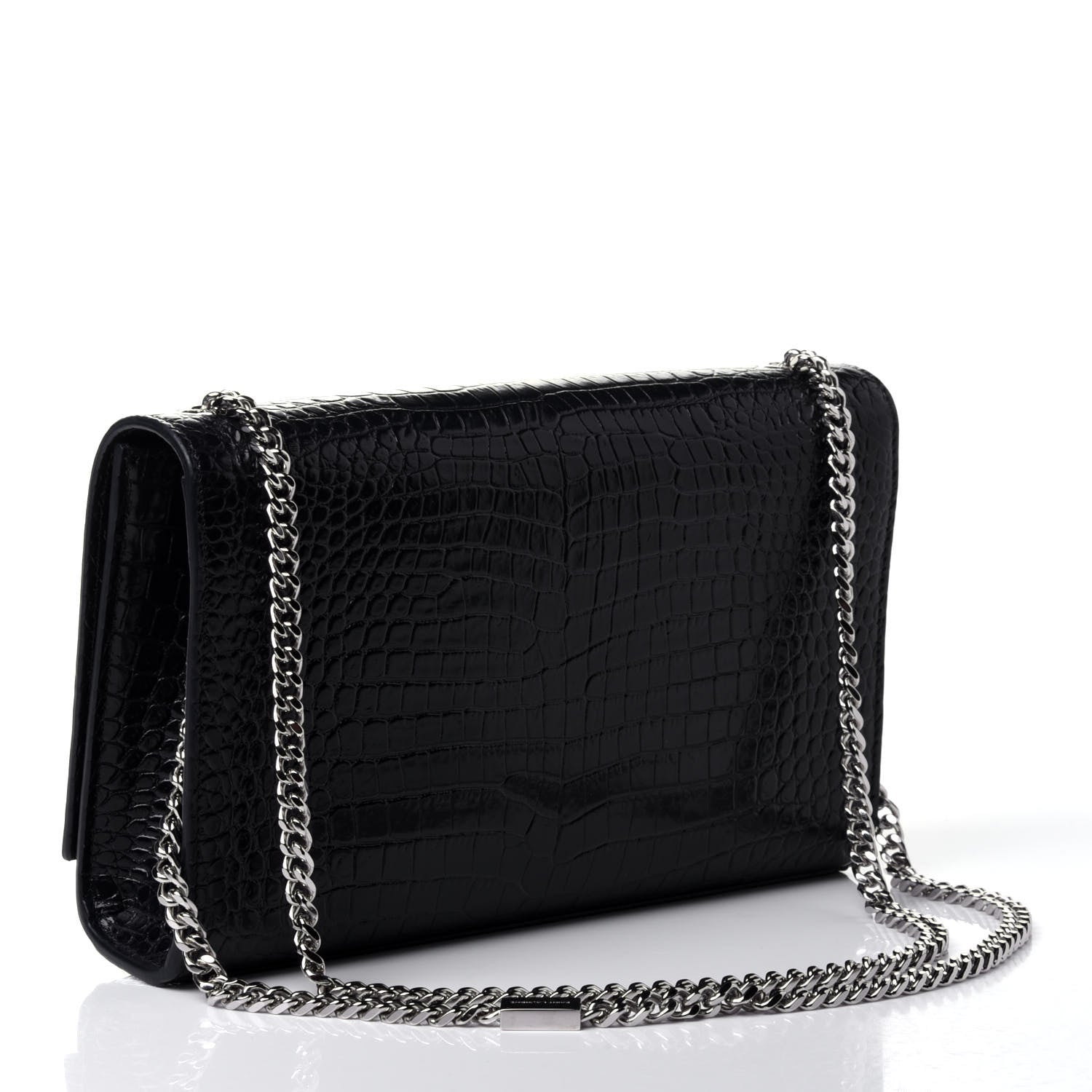 Saint Laurent Calfskin Crocodile Embossed Medium Classic Monogram Kate Tassel Satchel Deep Marine 2 of 5