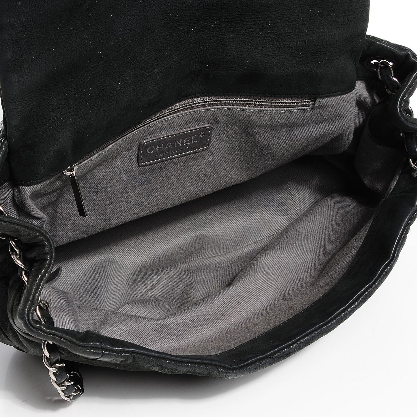 Iridescent Calfskin Glint Accordion Flap Black