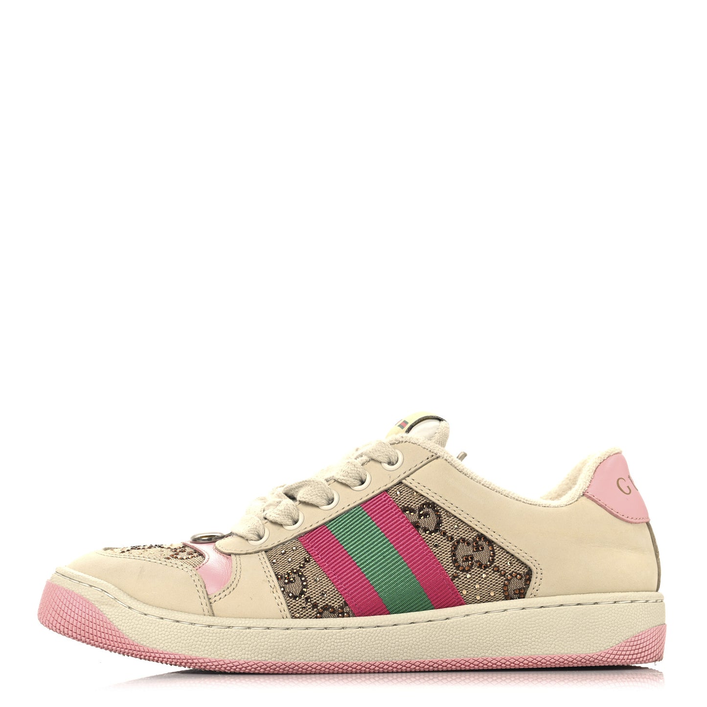 Calfskin GG Supreme Crystals Web Screener Sneakers 36 Beige Ebony Wild Rose