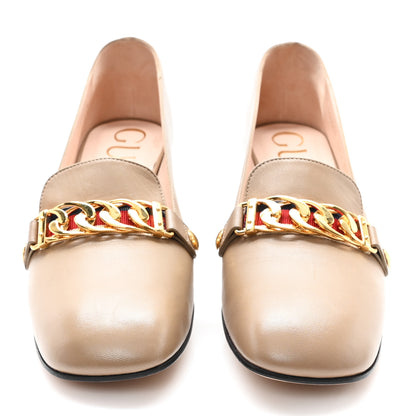 Gucci Malaga Kid Sylvie Web Chain Mid Heel Loafers 39.5 Mud 3 of 9