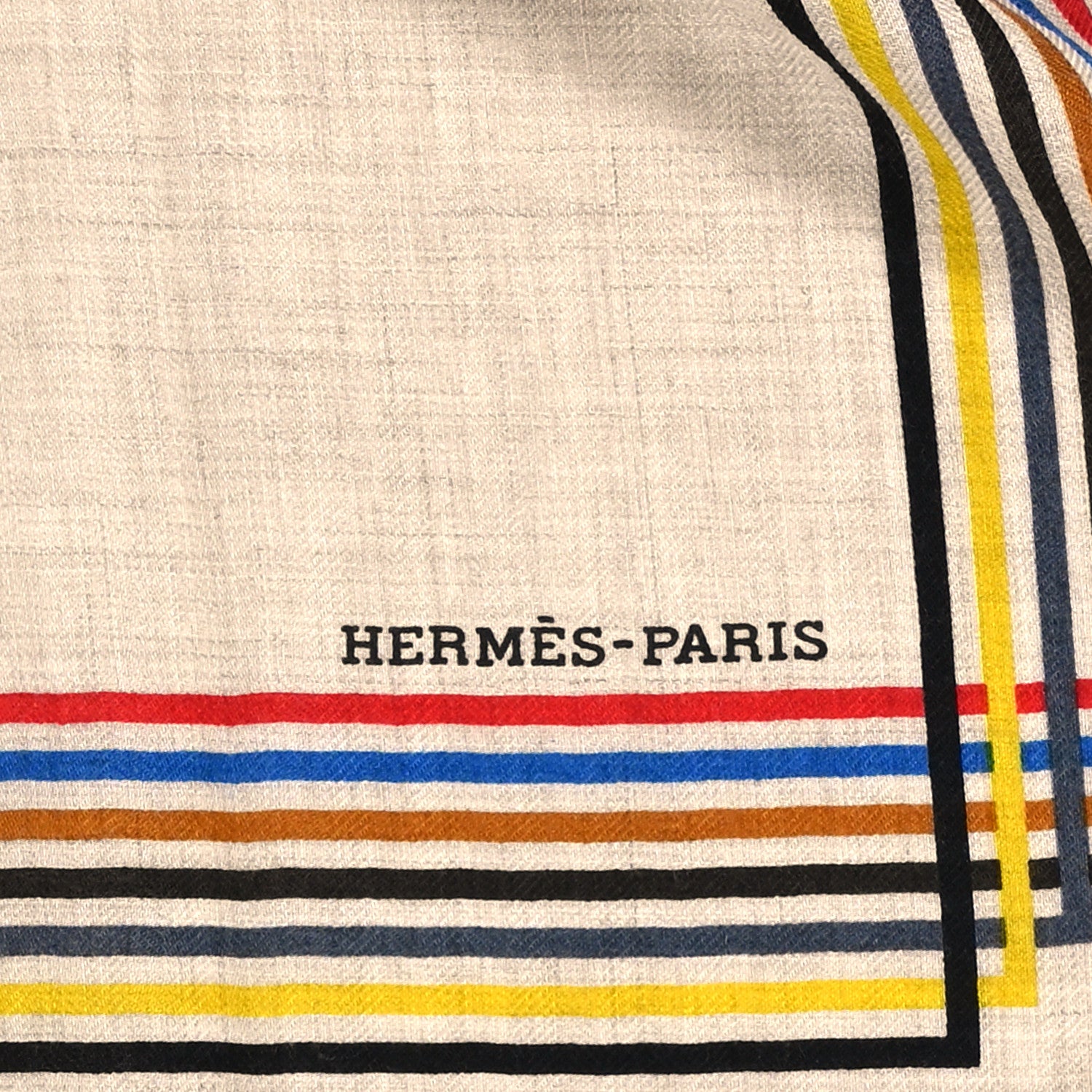 Hermes Cashmere Silk Encadre Liste Au Fil Shawl 140 Naturel Black Jaune 3 of 3