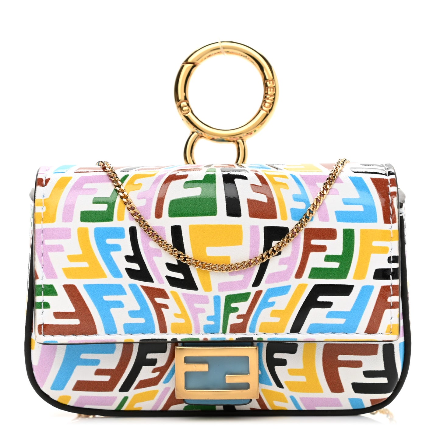 X SARAH COLEMAN Vitello Liberty Ceylon Micro FF Fish Eye Embossed Nano Baguette Charm Multicolor Cyber Blue