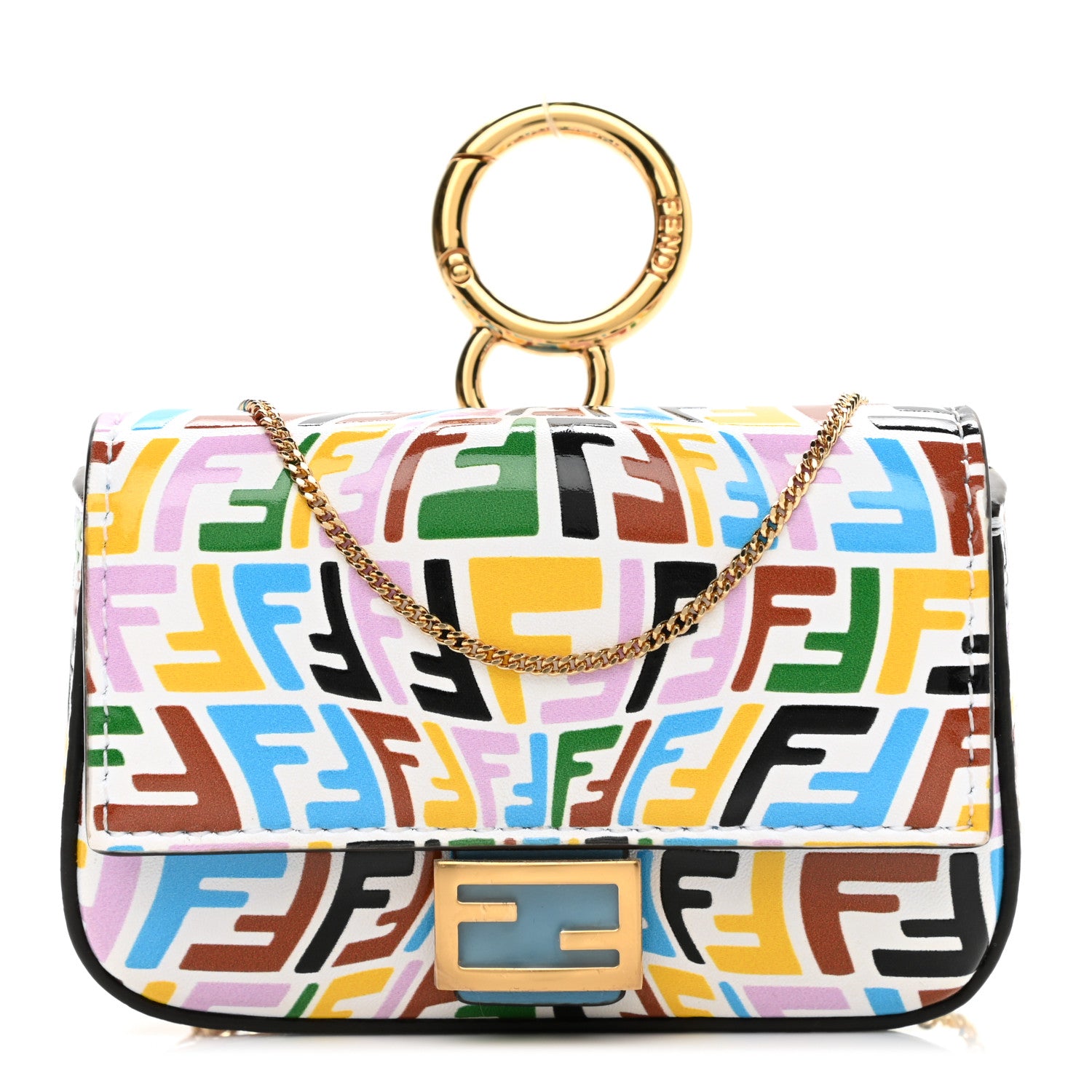 Fendi X SARAH COLEMAN Vitello Liberty Ceylon Micro FF Fish Eye Embossed Nano Baguette Charm Multicolor Cyber Blue 1 of 11