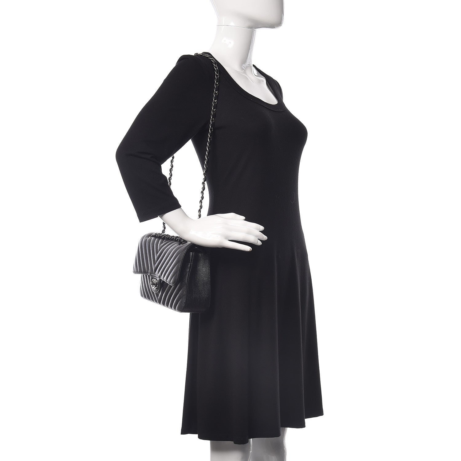 Chanel Iridescent Caviar Chevron Quilted Medium Double Flap Black 2 of 10