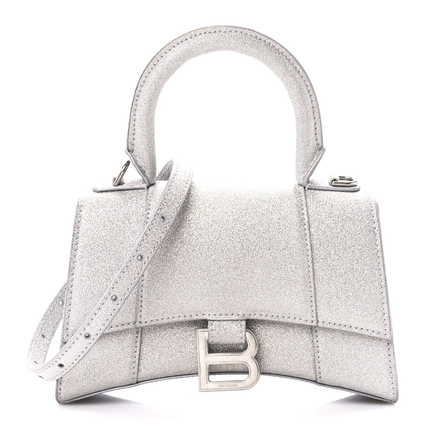 Sparkling Fabric Hourglass Top Handle Bag XS Silver