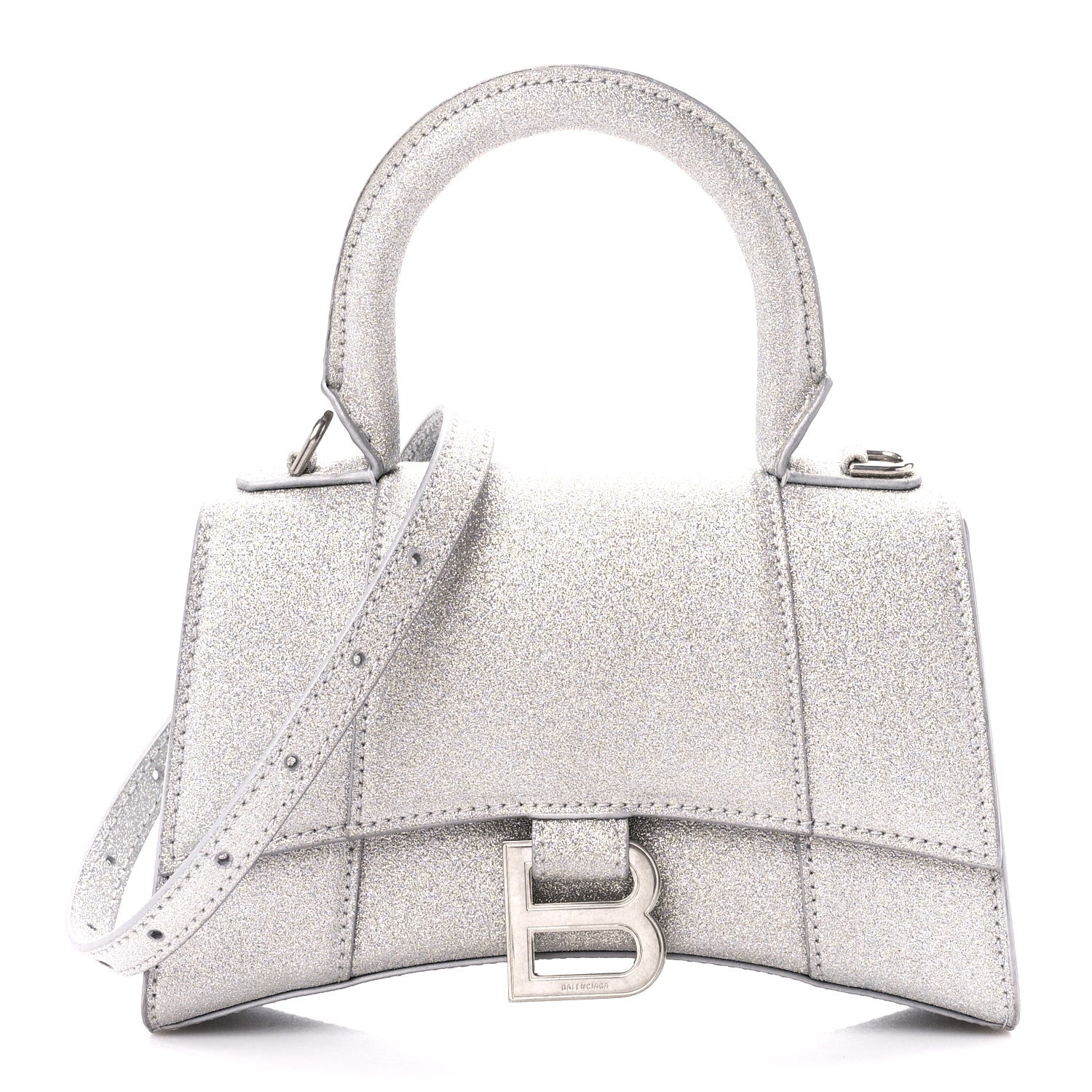 Balenciaga Sparkling Fabric Hourglass Top Handle Bag XS Silver 1 of 11