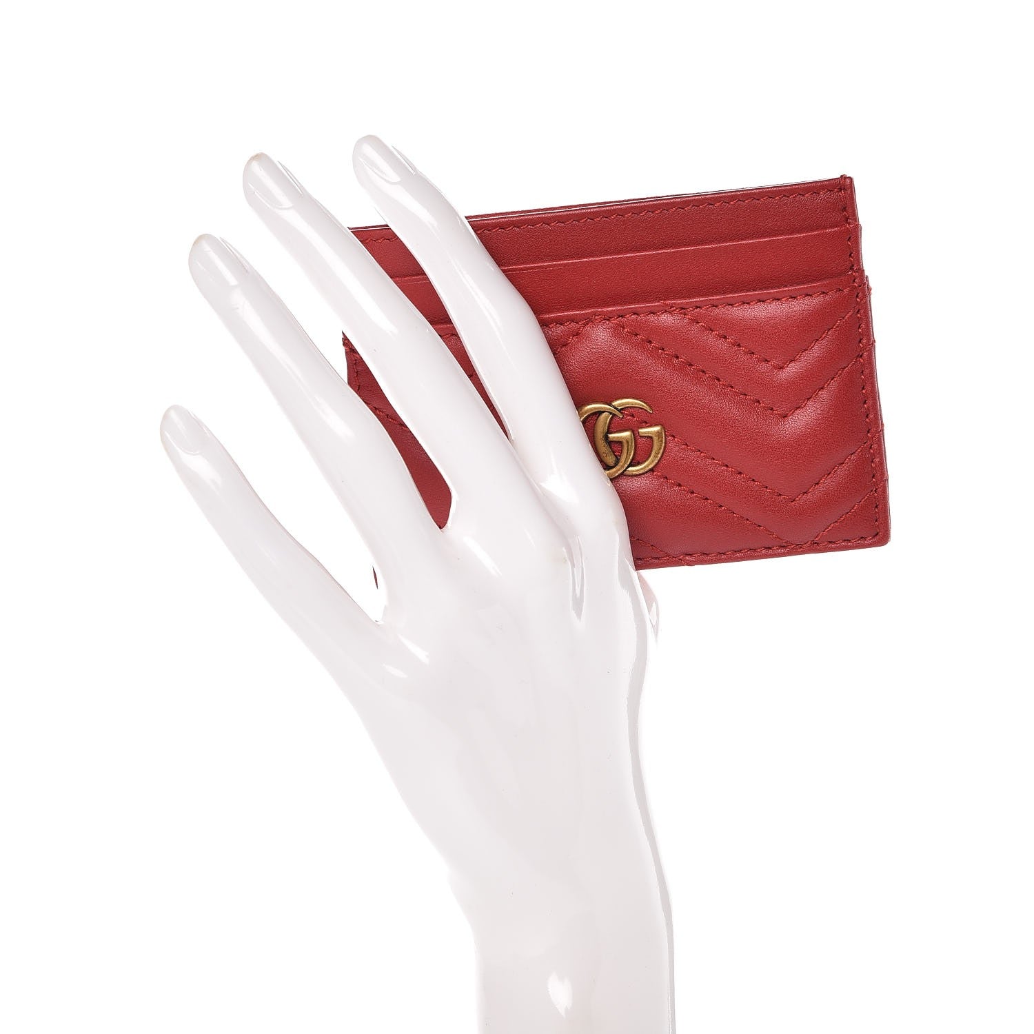 Gucci Calfskin Matelasse GG Marmont Card Holder Hibiscus Red 2 of 7