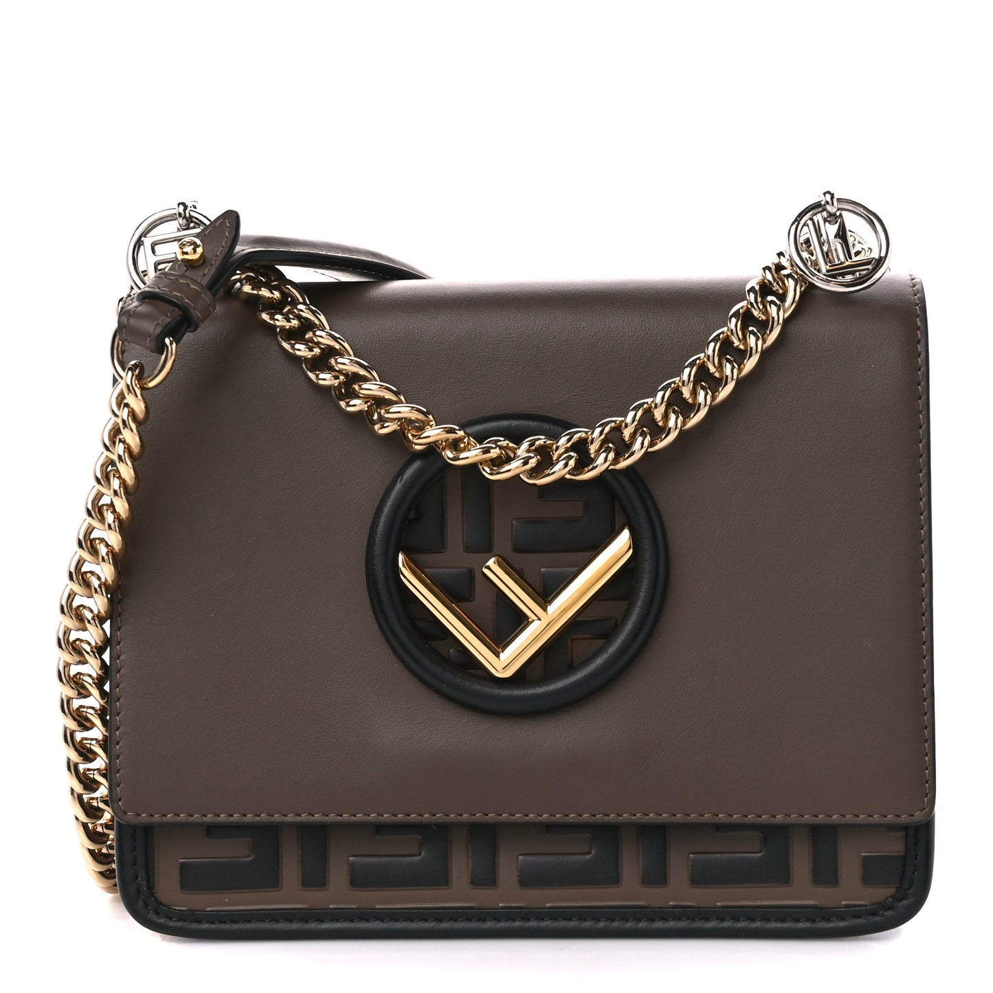 Vitello Century F is Fendi Bi-Color FF 1974 Embossed Small Kan I Shoulder Bag Maya Black