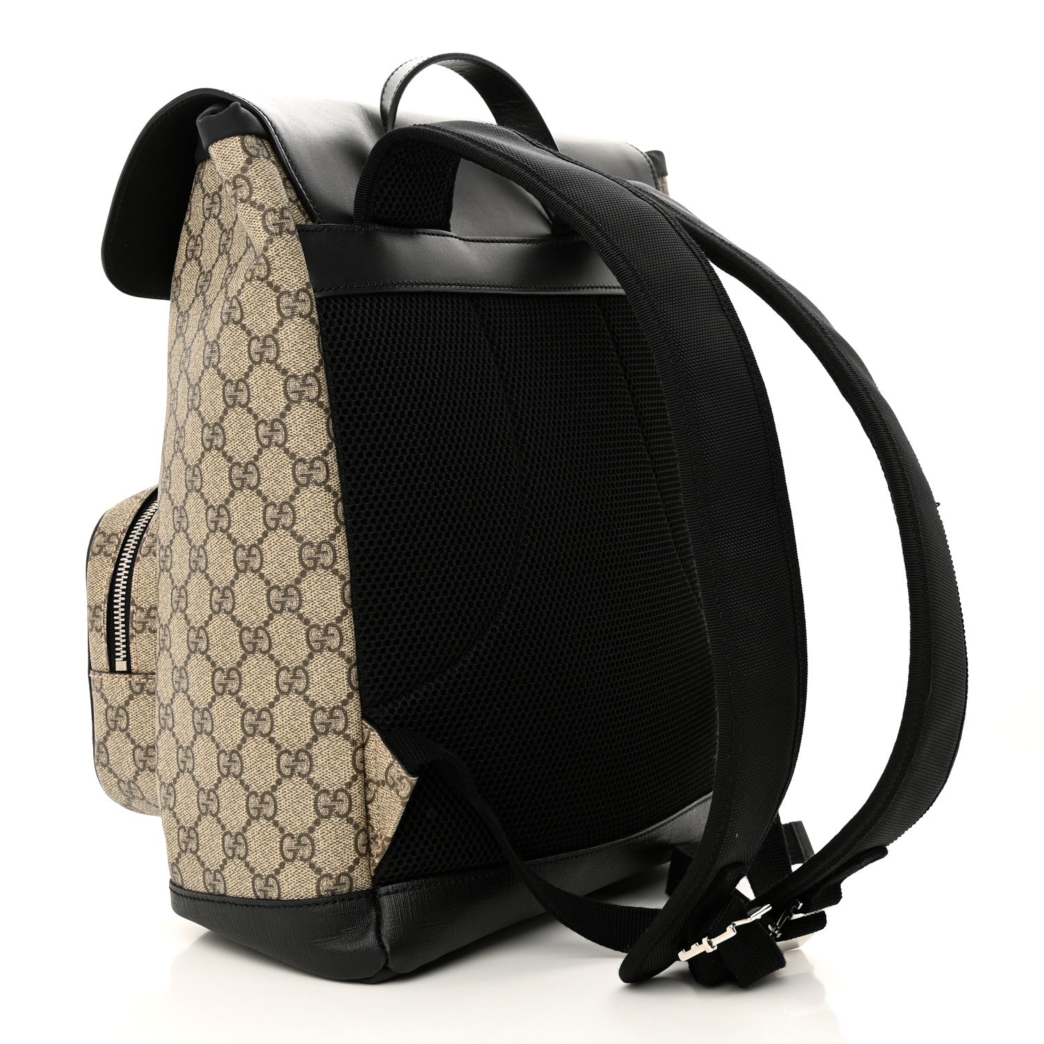 Gucci GG Supreme Monogram Single Buckle Backpack Beige Black 3 of 14