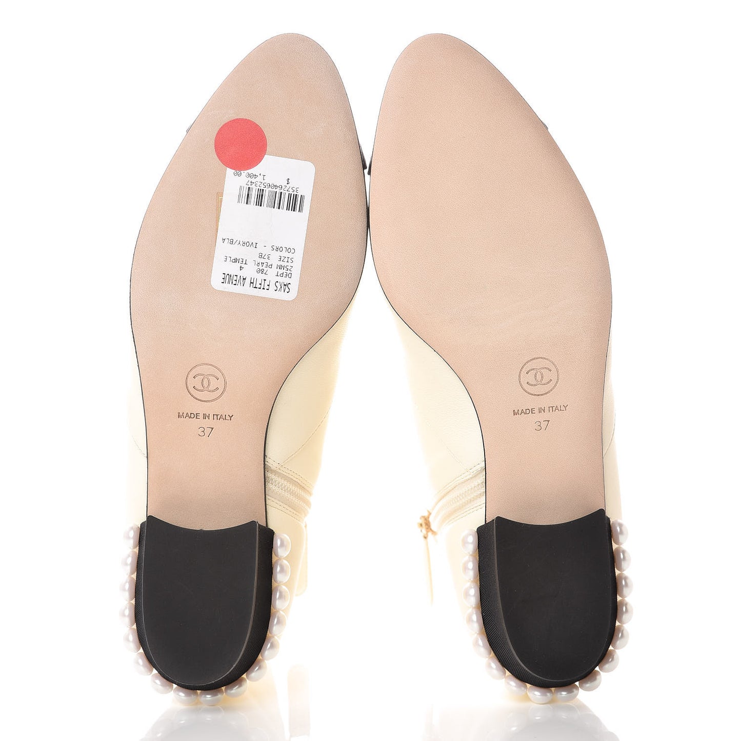 Lambskin Grosgrain Pearl Cap Toe Short Boots 37 Ivory Black