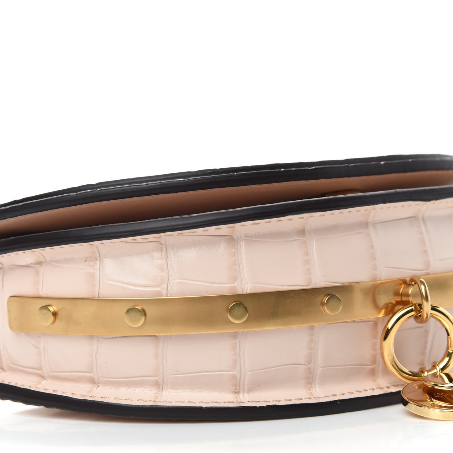 Calfskin Crocodile Embossed Small Nile Bracelet Minaudiere Bag Cement Pink