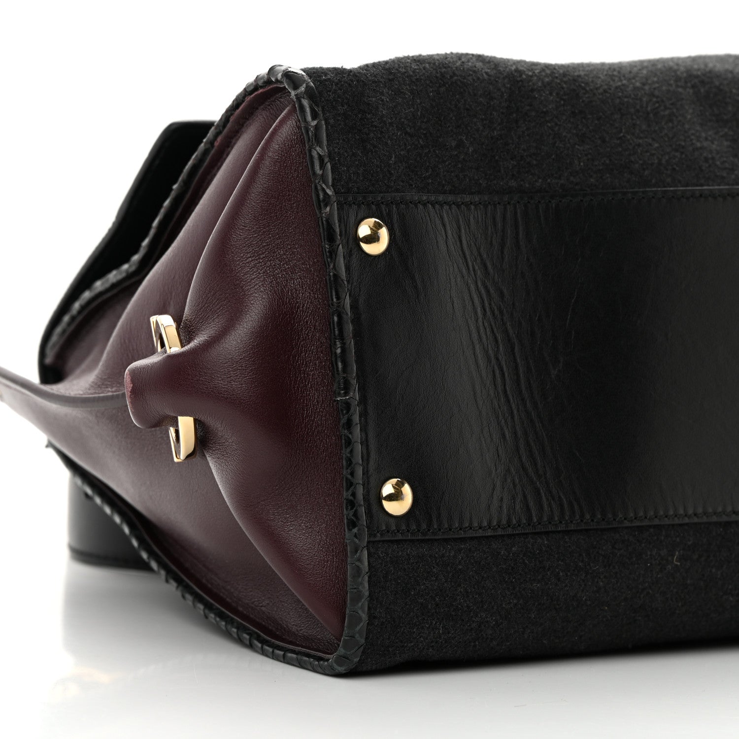 Salvatore Ferragamo Calfskin Suede Snakeskin Small Sofia Satchel Black Burgundy 9 of 22