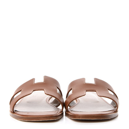 Hermes Box Calfskin Oran Sandals 37.5 Gold 2 of 11