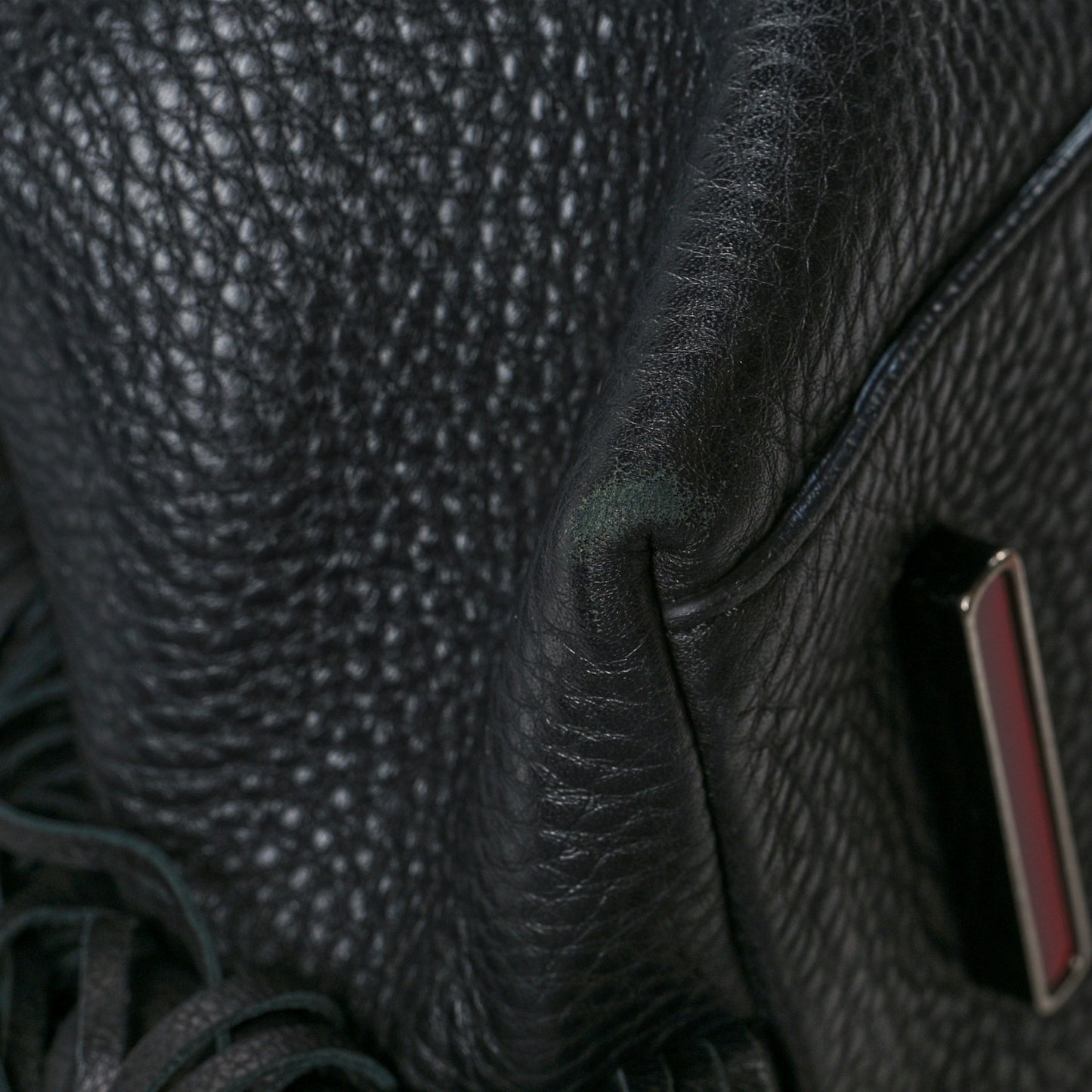 Grained Calfskin Passage Fringe Shopping Tote Black