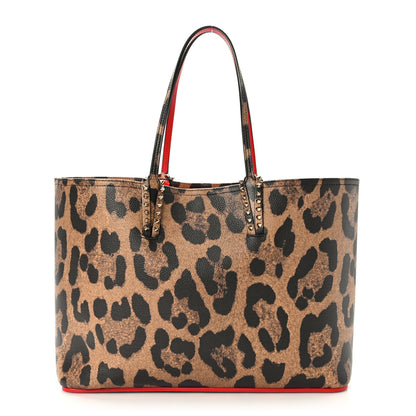 Christian Louboutin Calfskin Leopard Print Spikes East West Cabata Tote Brown 2 of 10