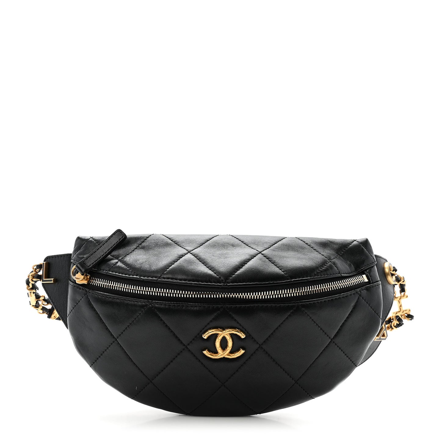 Lambskin Quilted Logo Letter Waist Bag Black