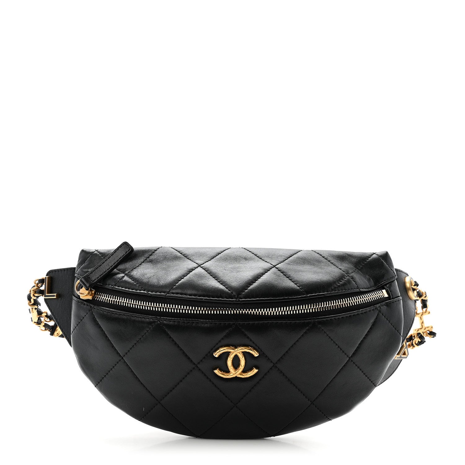 Chanel Lambskin Quilted Logo Letter Waist Bag Black 1 of 10