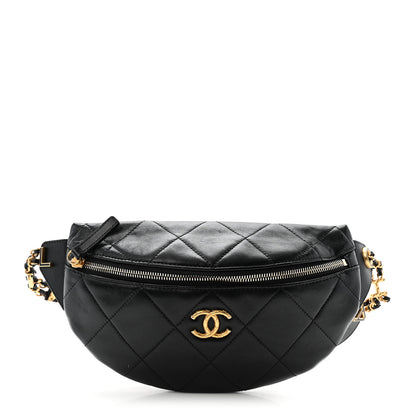 Chanel Lambskin Quilted Logo Letter Waist Bag Black 1 of 10