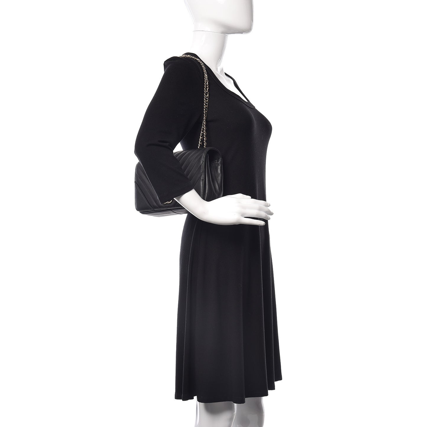 Calfskin Chevron Quilted Statement Flap Black
