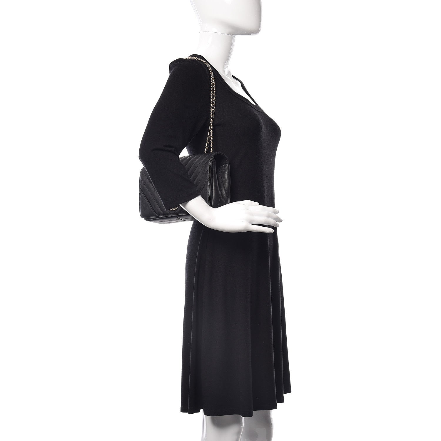 Chanel Calfskin Chevron Quilted Statement Flap Black 2 of 11