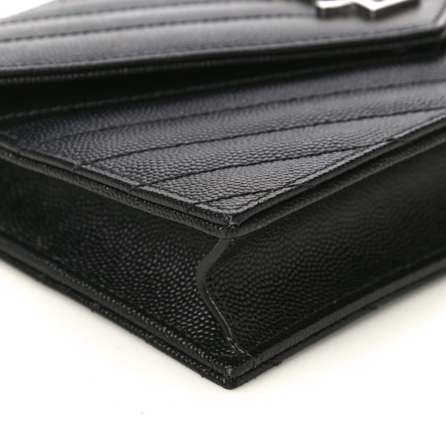 Grain De Poudre Matelasse Chevron Monogram Envelope Chain Wallet Black