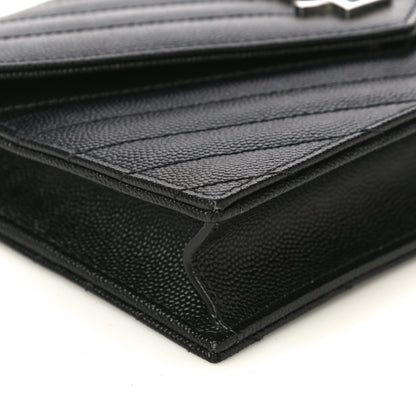 Saint Laurent Grain De Poudre Matelasse Chevron Monogram Envelope Chain Wallet Black 9 of 11