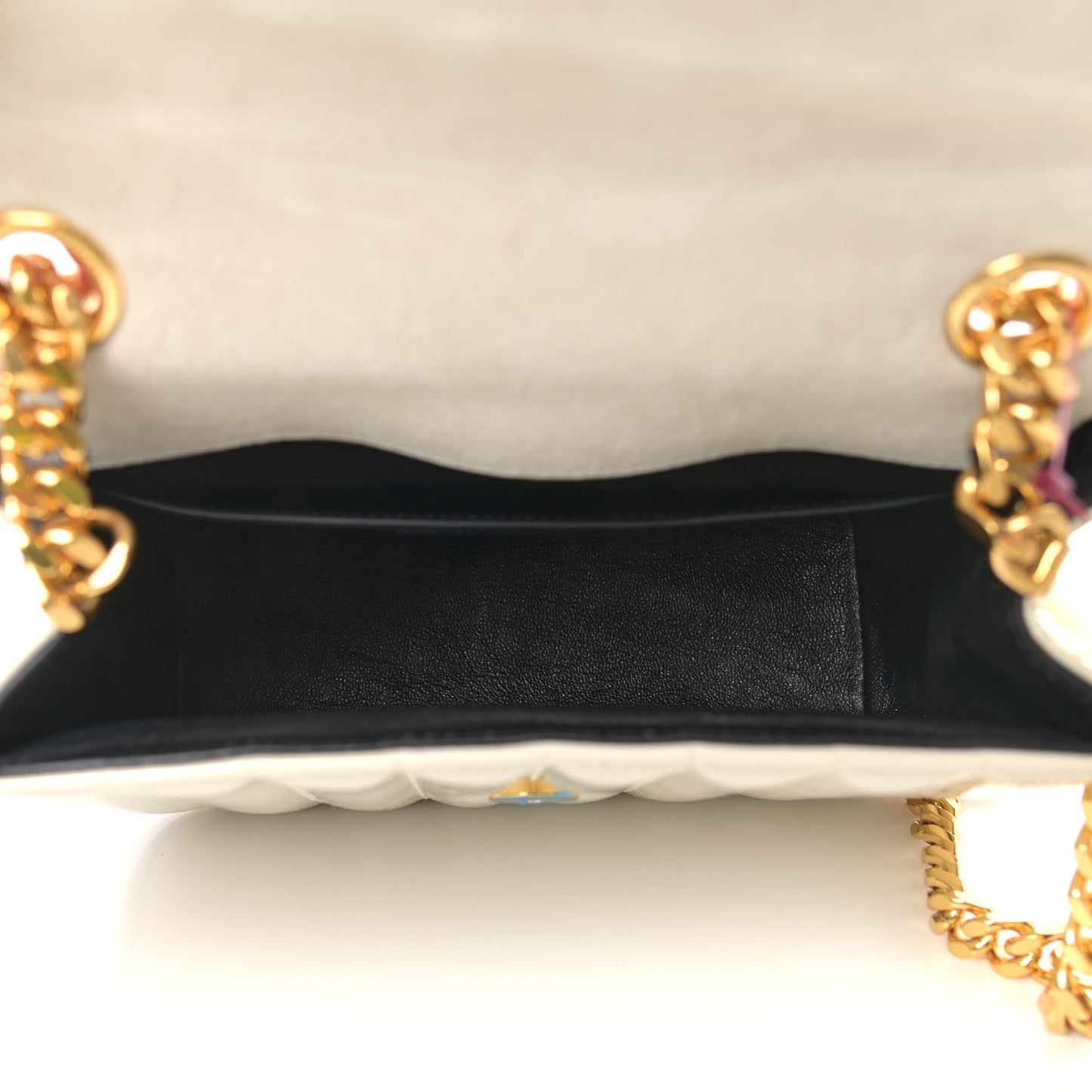 Patent Calfskin Matelasse Monogram Medium Vicky Chain Bag White