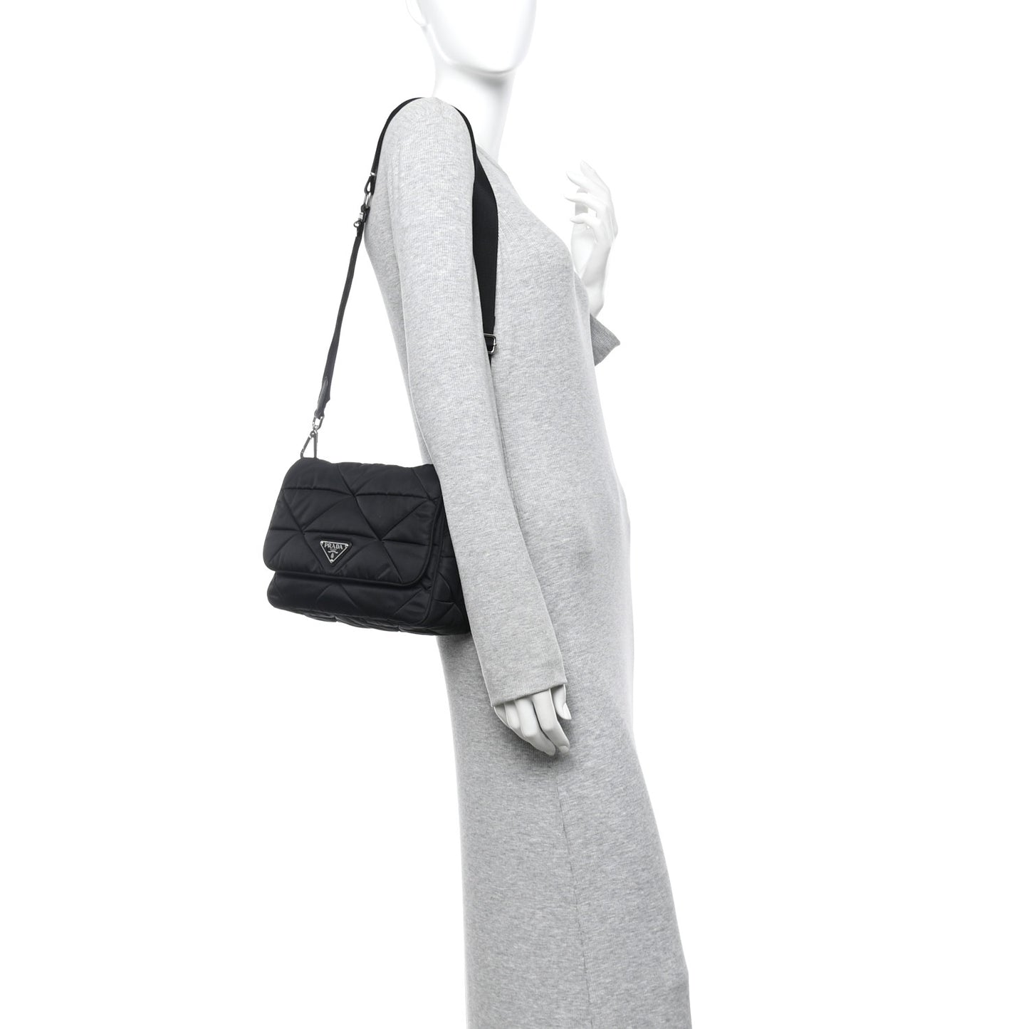 Re-Nylon Quilted Padded Flap Shoulder Bag Black