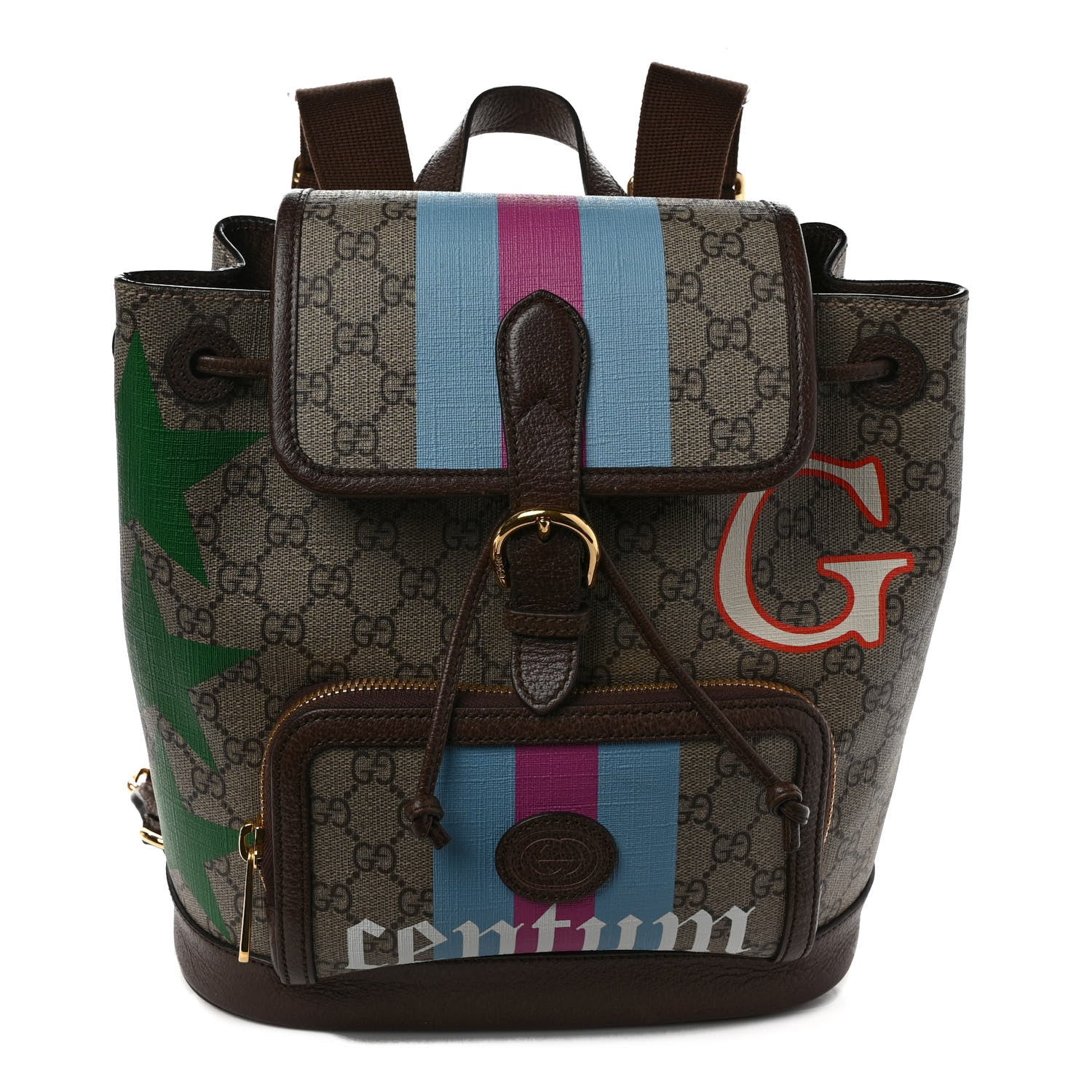 Gucci GG Supreme Monogram Equestrian Textured Dollar Calfskin Retro Interlocking G Buckle Backpack Beige Ebony Multicolor New Acero 1 of 9