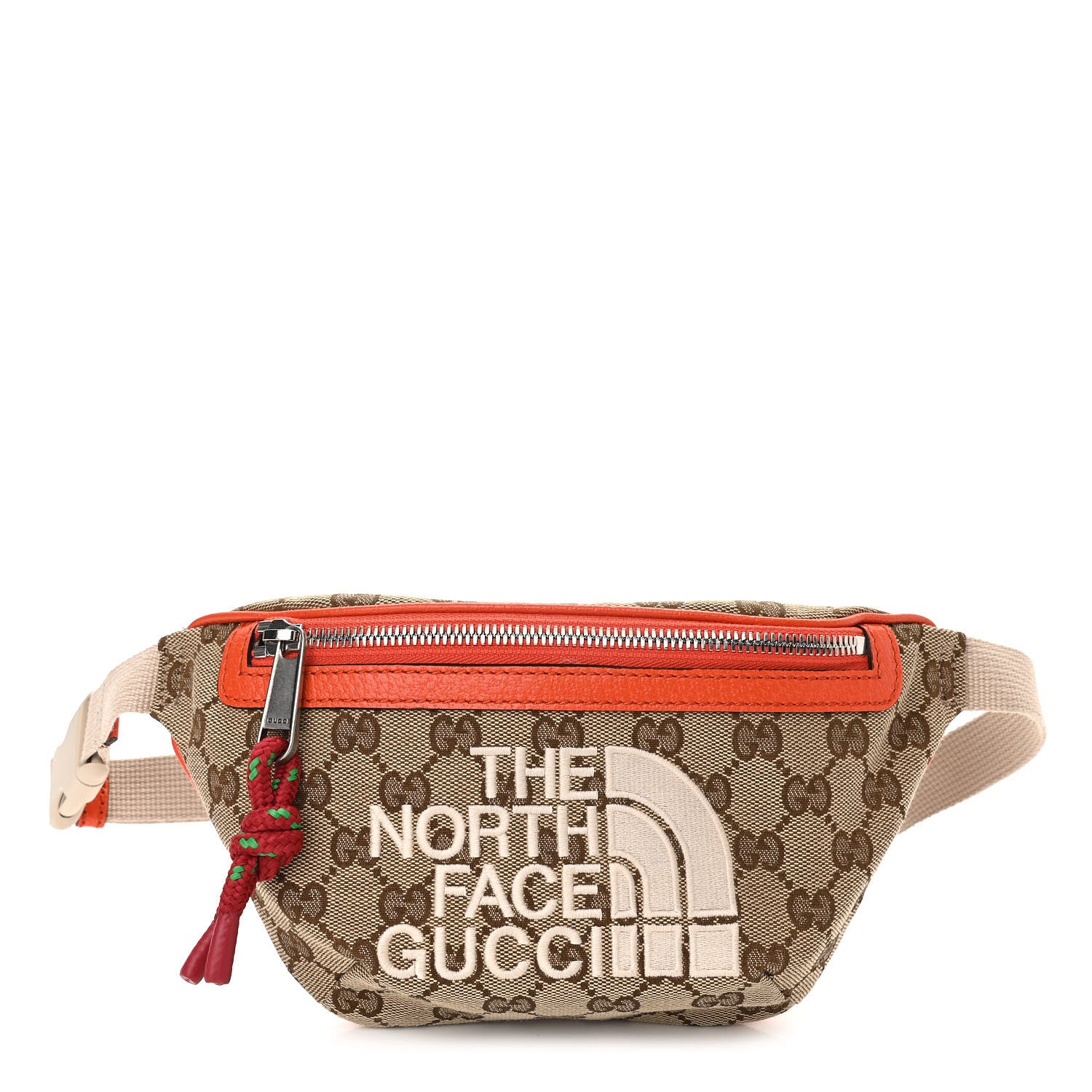 Gucci X THE NORTH FACE Monogram Textured Dollar Calfskin Embroidered Belt Bag Beige Ebony Mystic White Deep Orange 1 of 12