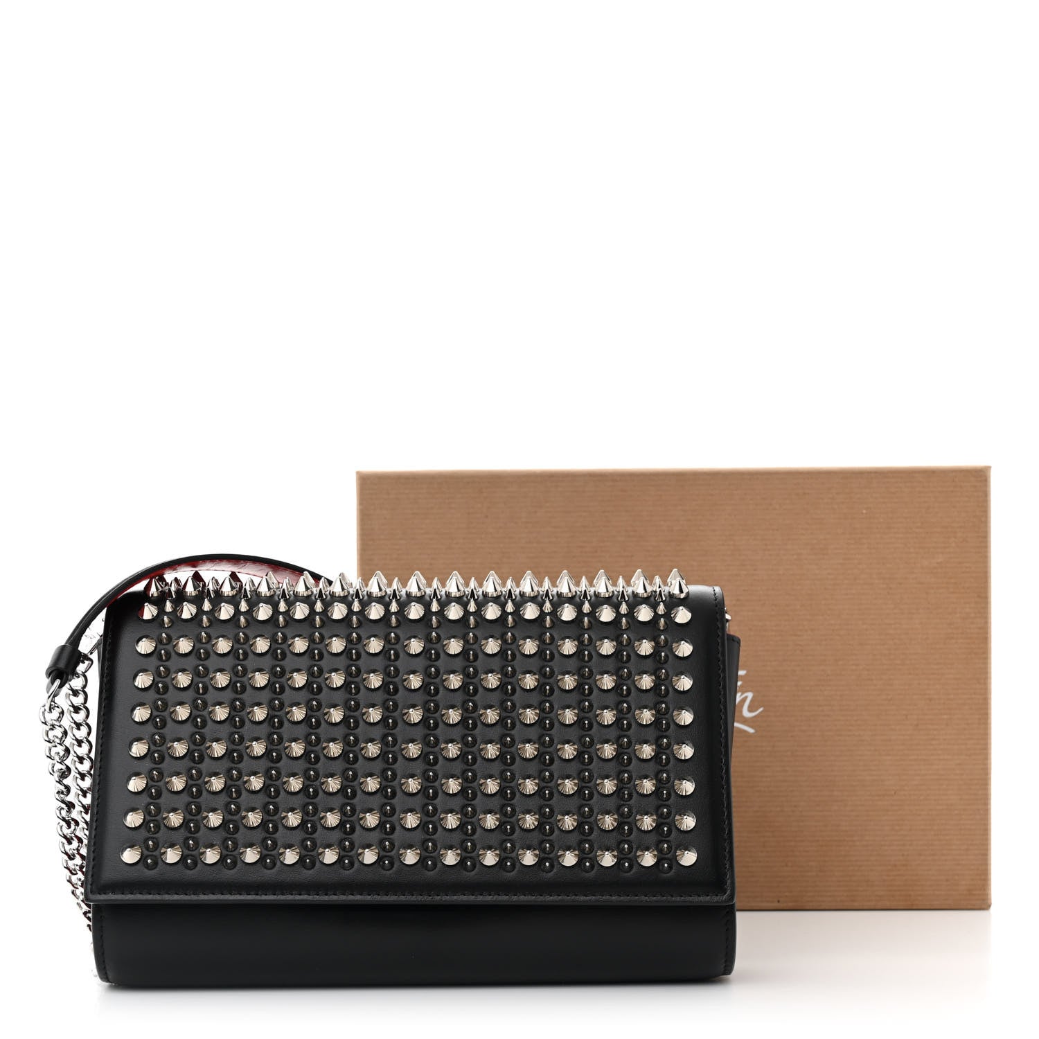 Christian Louboutin Calfskin Paris Spikes Paloma Clutch Black 12 of 12