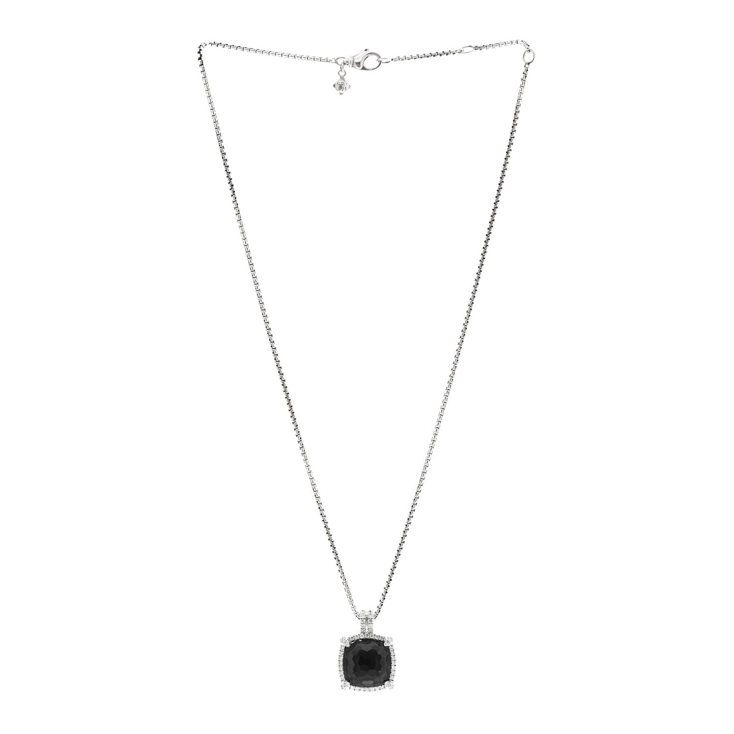 Sterling Silver Diamond Black Orchid 14mm Chatelaine Pave Bezel Pendant Necklace