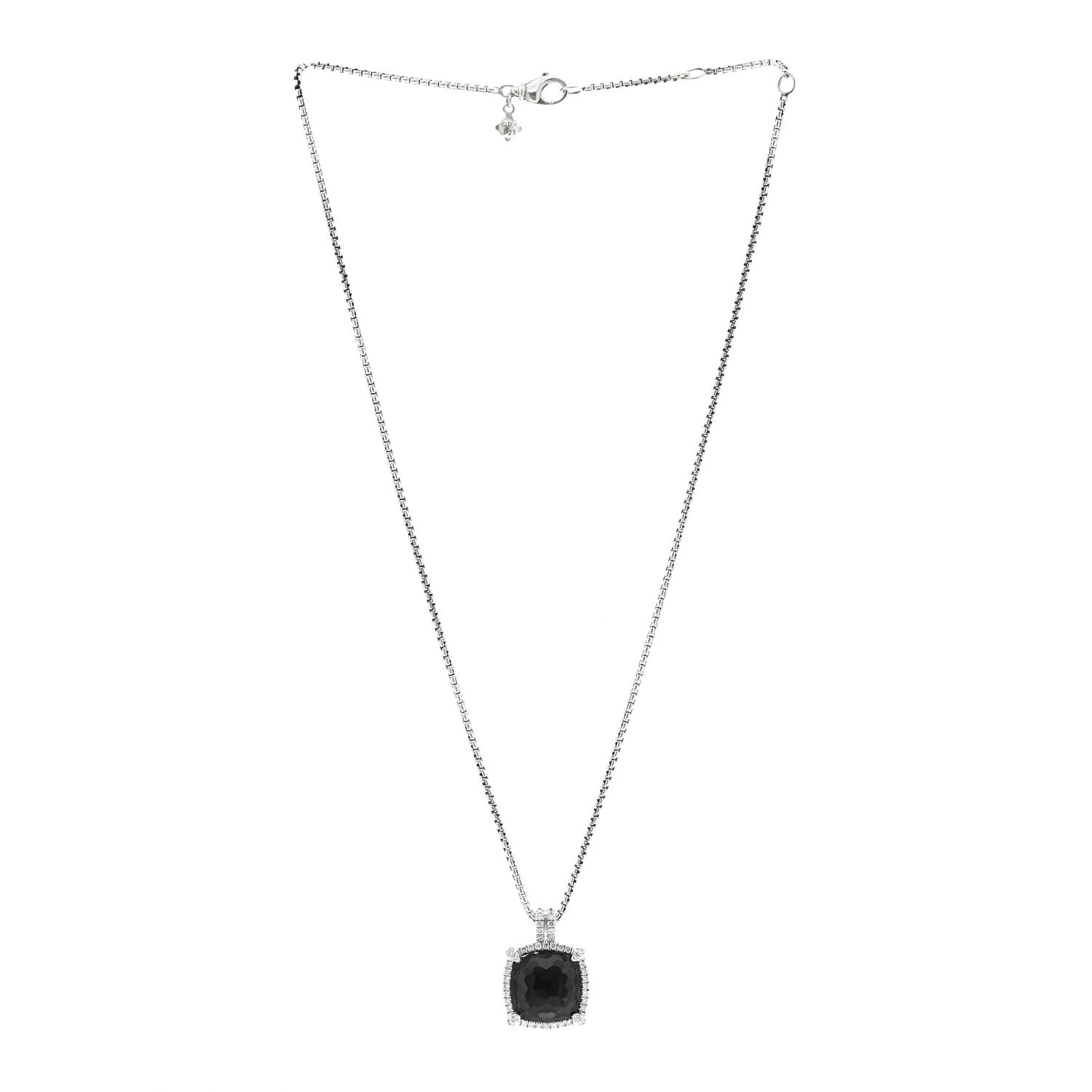 David Yurman Sterling Silver Diamond Black Orchid 14mm Chatelaine Pave Bezel Pendant Necklace 3 of 6