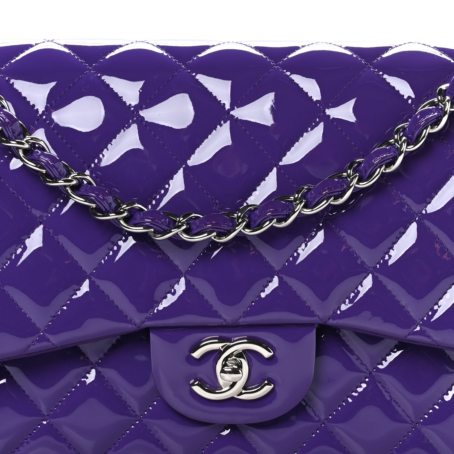 Chanel Patent Calfskin Quilted Jumbo Double Flap Purple 5 of 13