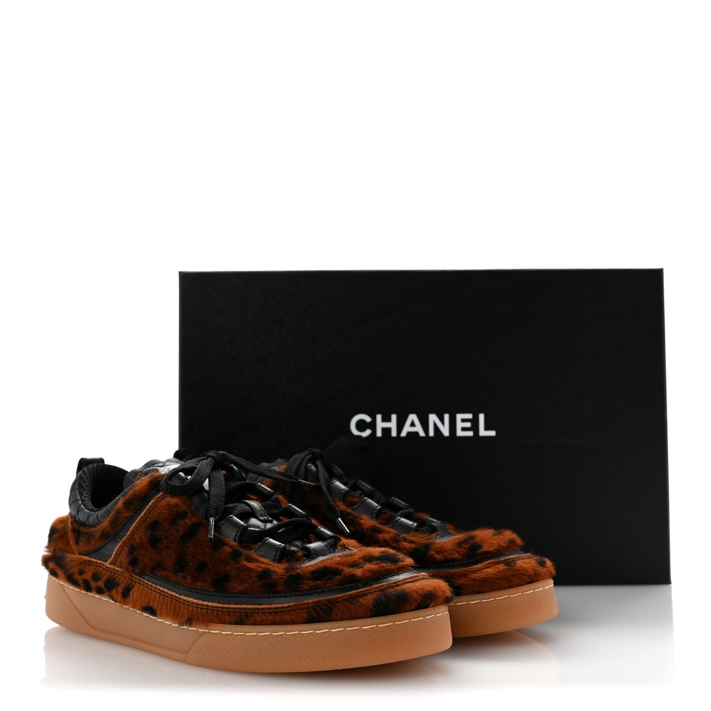 Lambskin Cheetah Print Quilted Sneakers 38 Brown Black