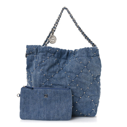 Chanel Washed Denim Quilted Studded Small Chanel 22 Blue 3 of 11