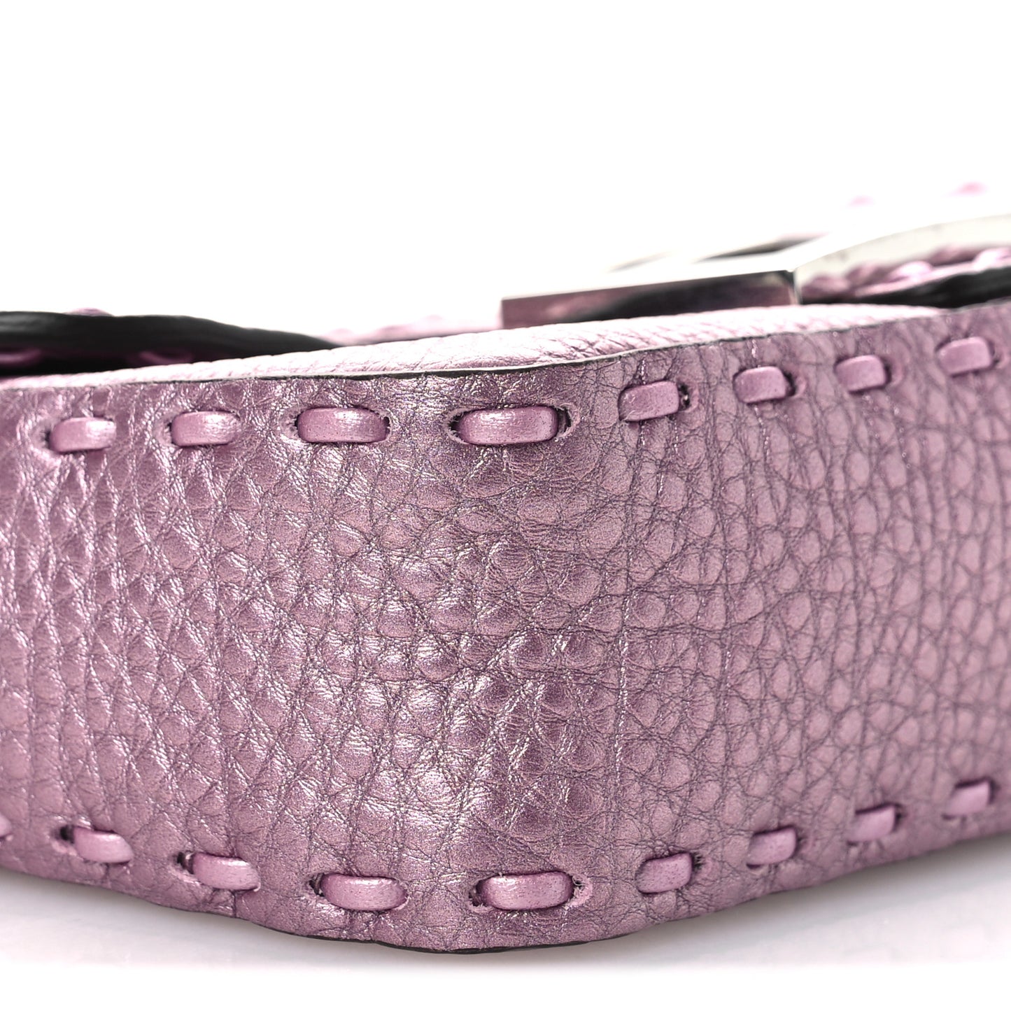 Metallic Cuoio Roma Sellerissima Nappa Sintetica Tape Stitch Mini Baguette Rosa Placca Argento