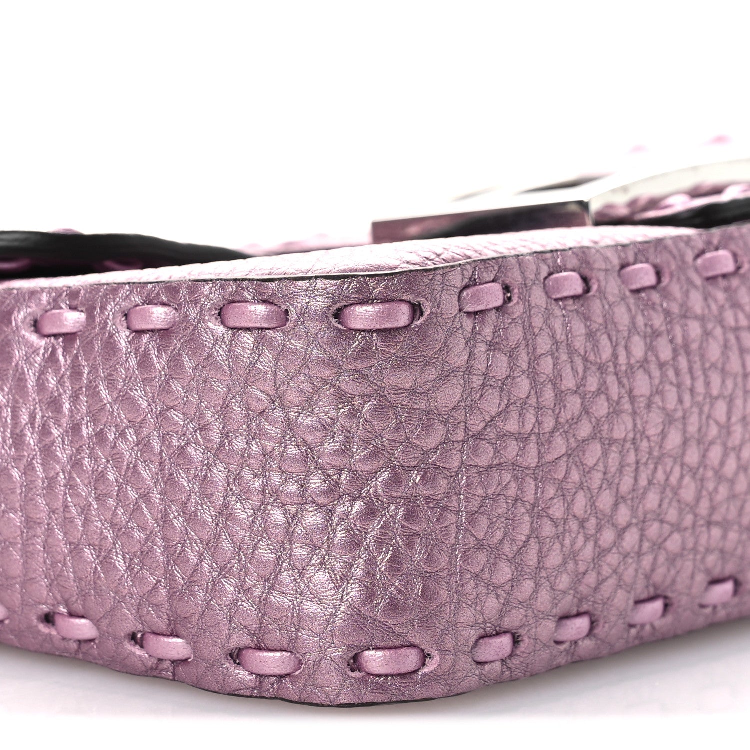 Fendi Metallic Cuoio Roma Sellerissima Nappa Sintetica Tape Stitch Mini Baguette Rosa Placca Argento 8 of 10