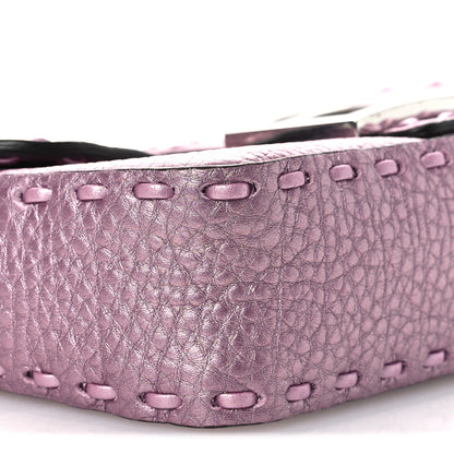 Fendi Metallic Cuoio Roma Sellerissima Nappa Sintetica Tape Stitch Mini Baguette Rosa Placca Argento 8 of 10