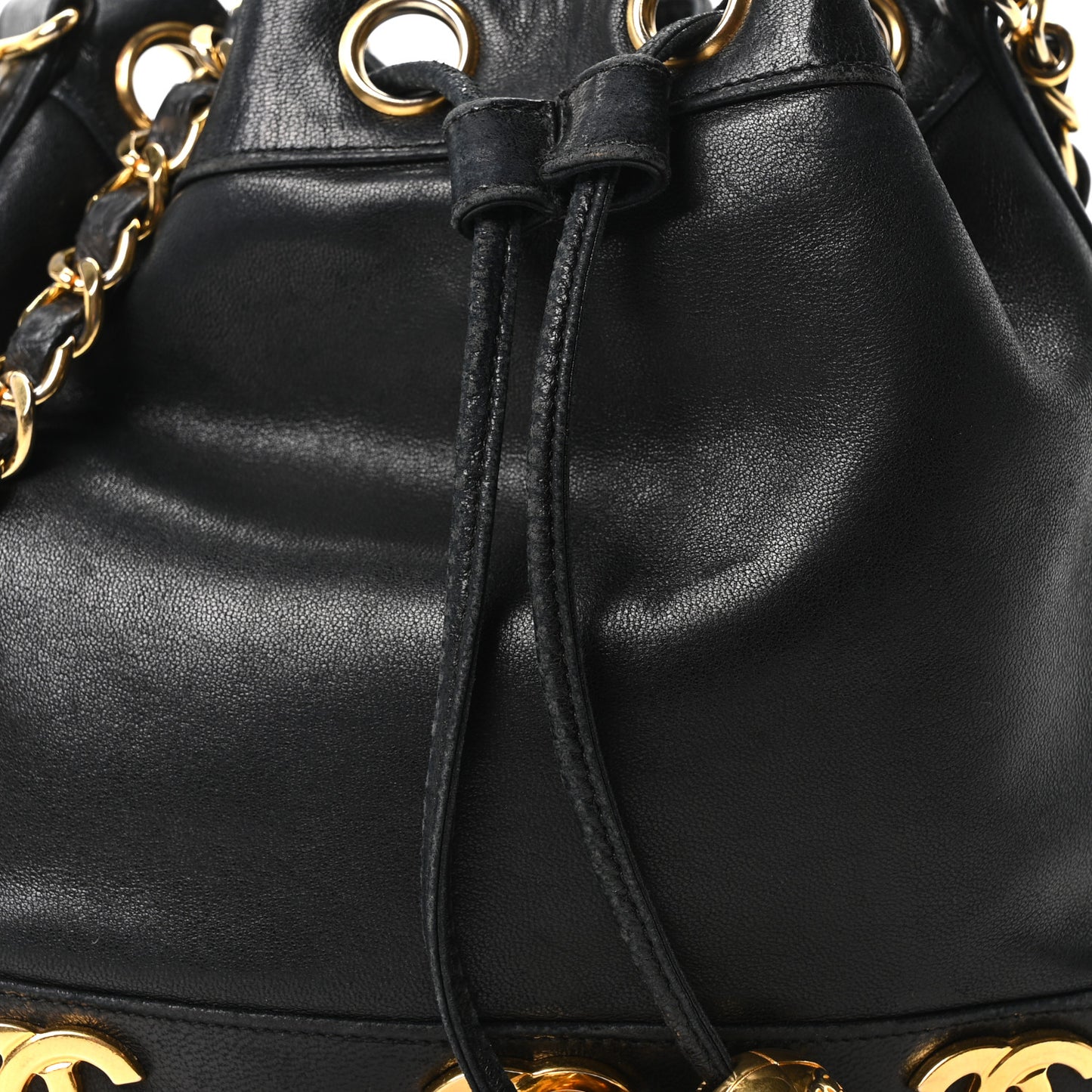 Lambskin CC Drawstring Shoulder Bag Black