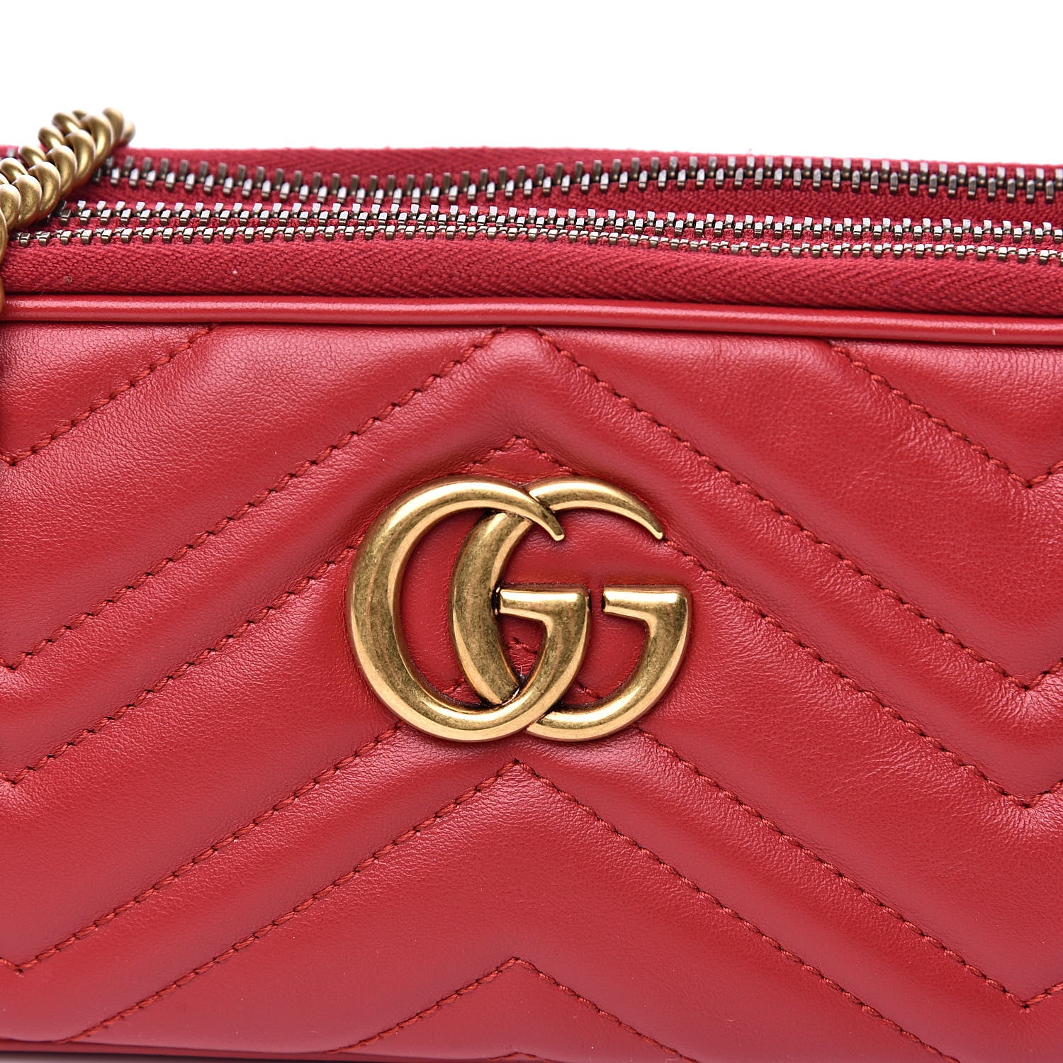 Gucci Calfskin Matelasse Mini GG Marmont Chain Crossbody Bag Hibiscus Red 9 of 13