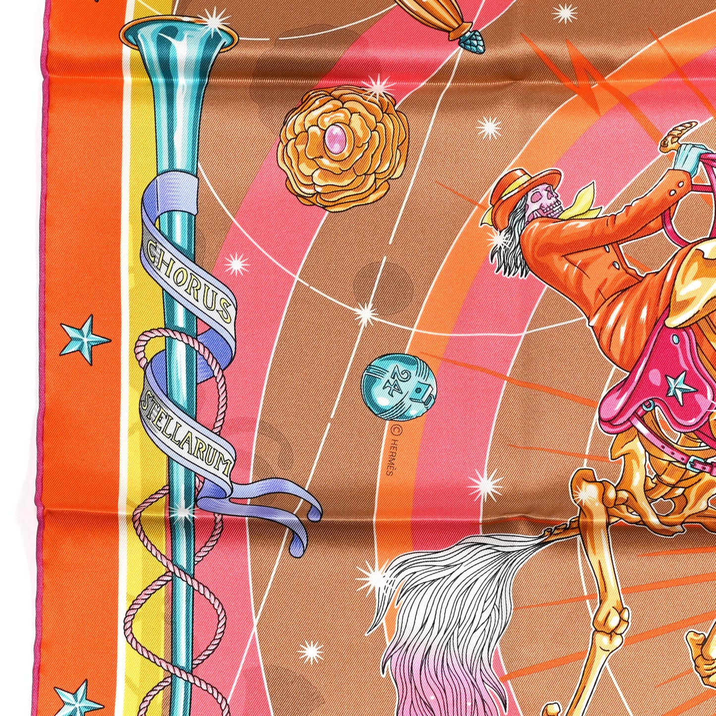 Silk Chorus Stellarum Scarf 70 Orange Beige Dore