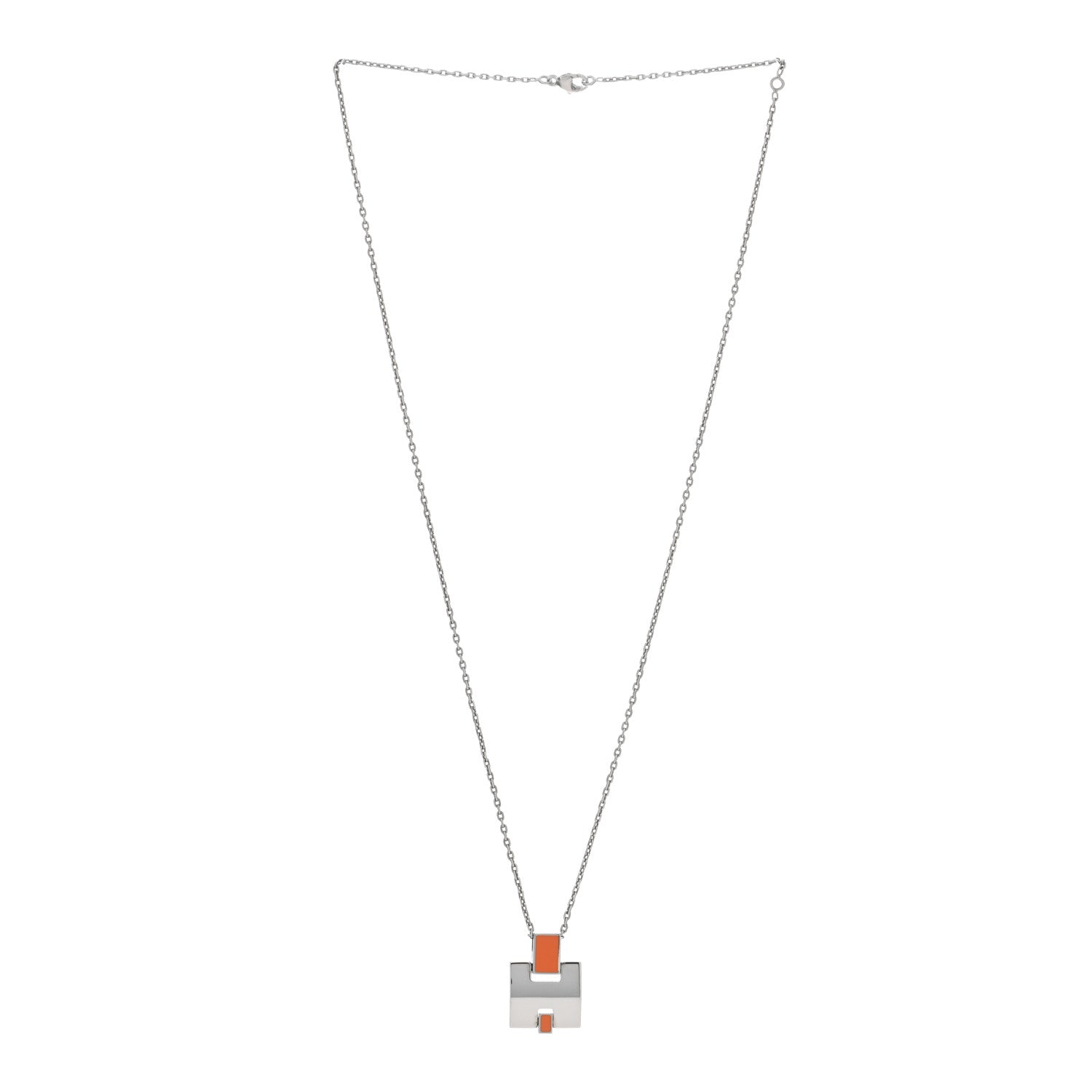 Hermes Palladium Lacquered Eileen Pendant Necklace Orange Fonce 3 of 5