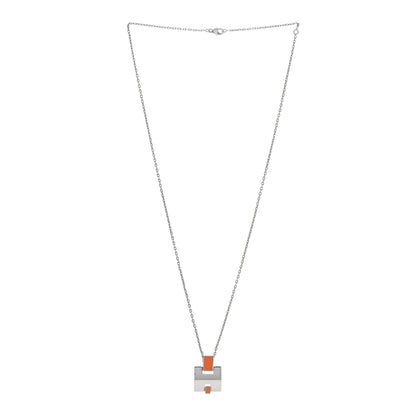 Hermes Palladium Lacquered Eileen Pendant Necklace Orange Fonce 3 of 5