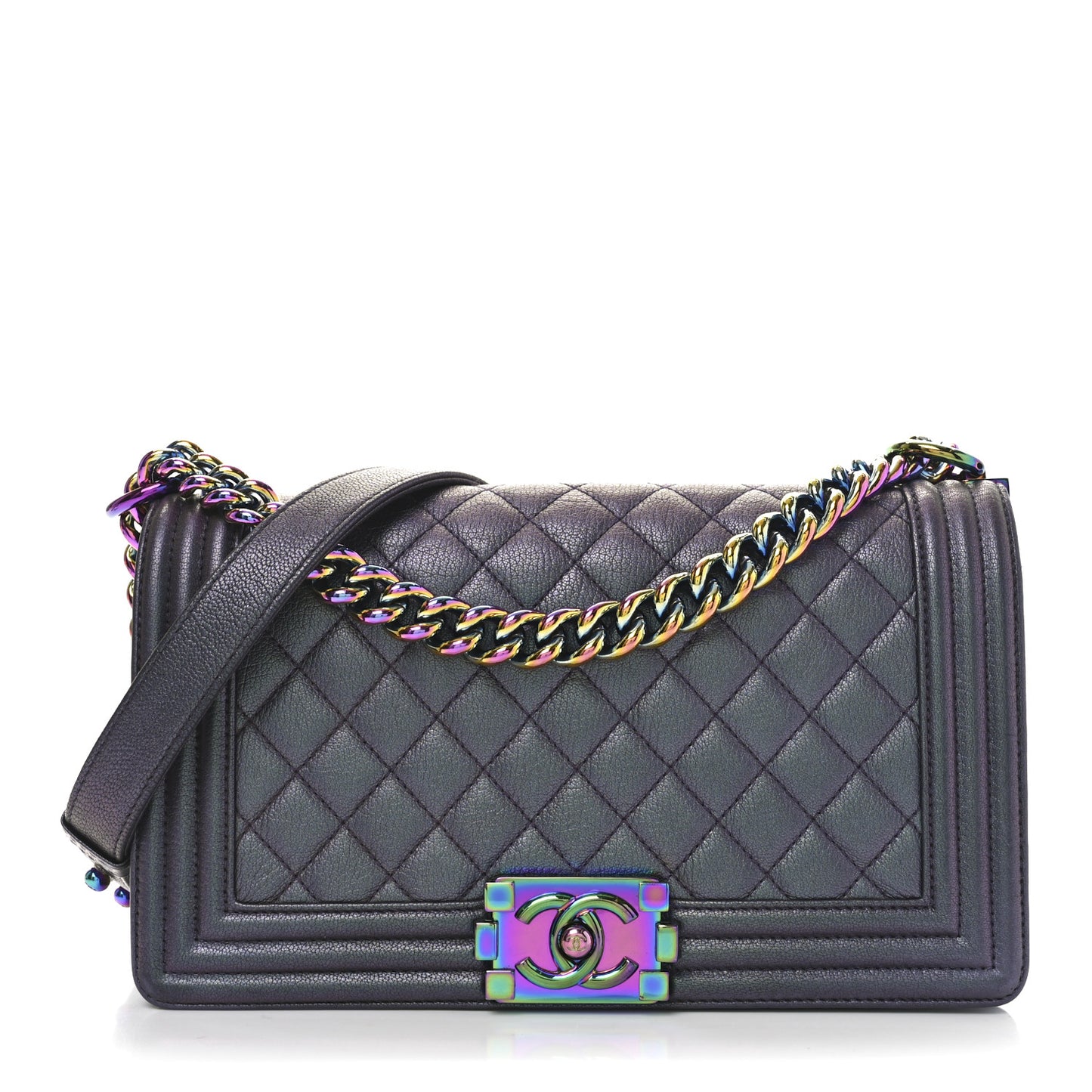Iridescent Goatskin Quilted Medium Boy Flap Purple