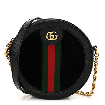 Gucci Suede Patent Web Mini Ophidia Round Shoulder Bag Black 1 of 12