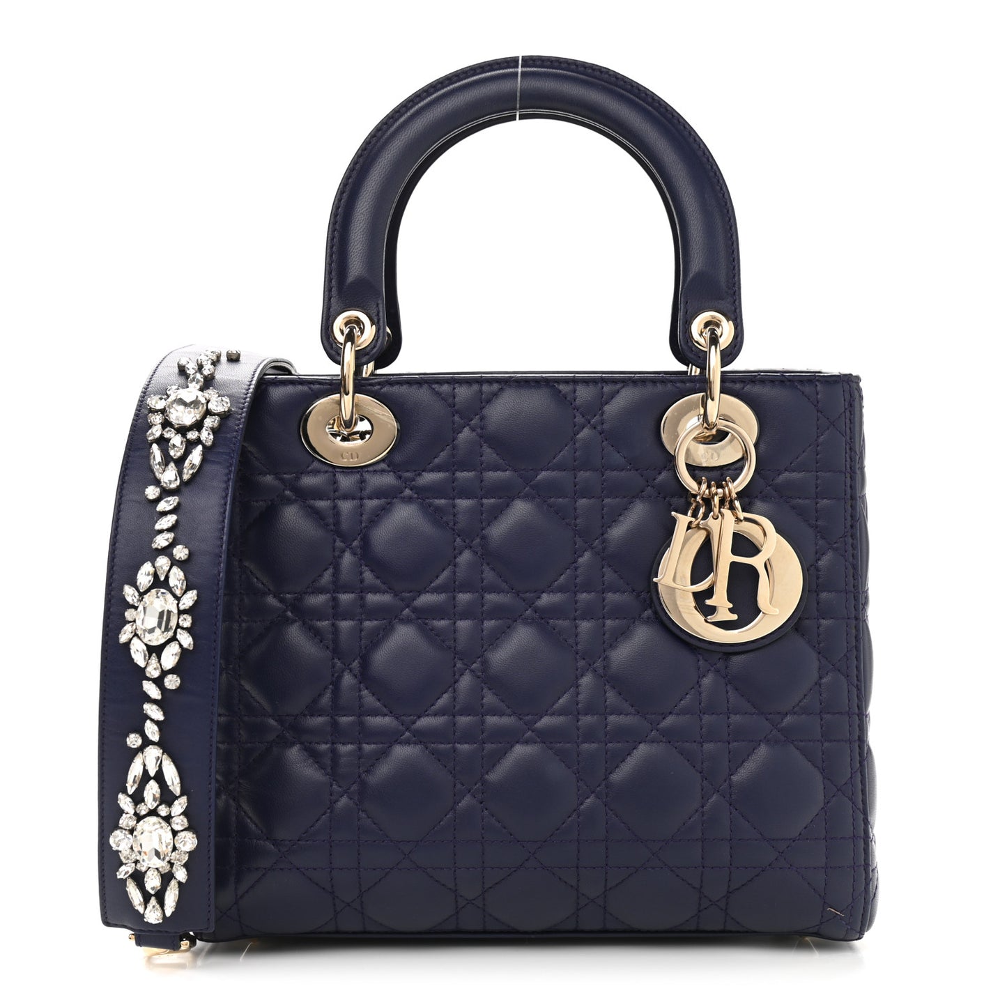 Lambskin Cannage Medium Lady Dior Crystal Strap Blue