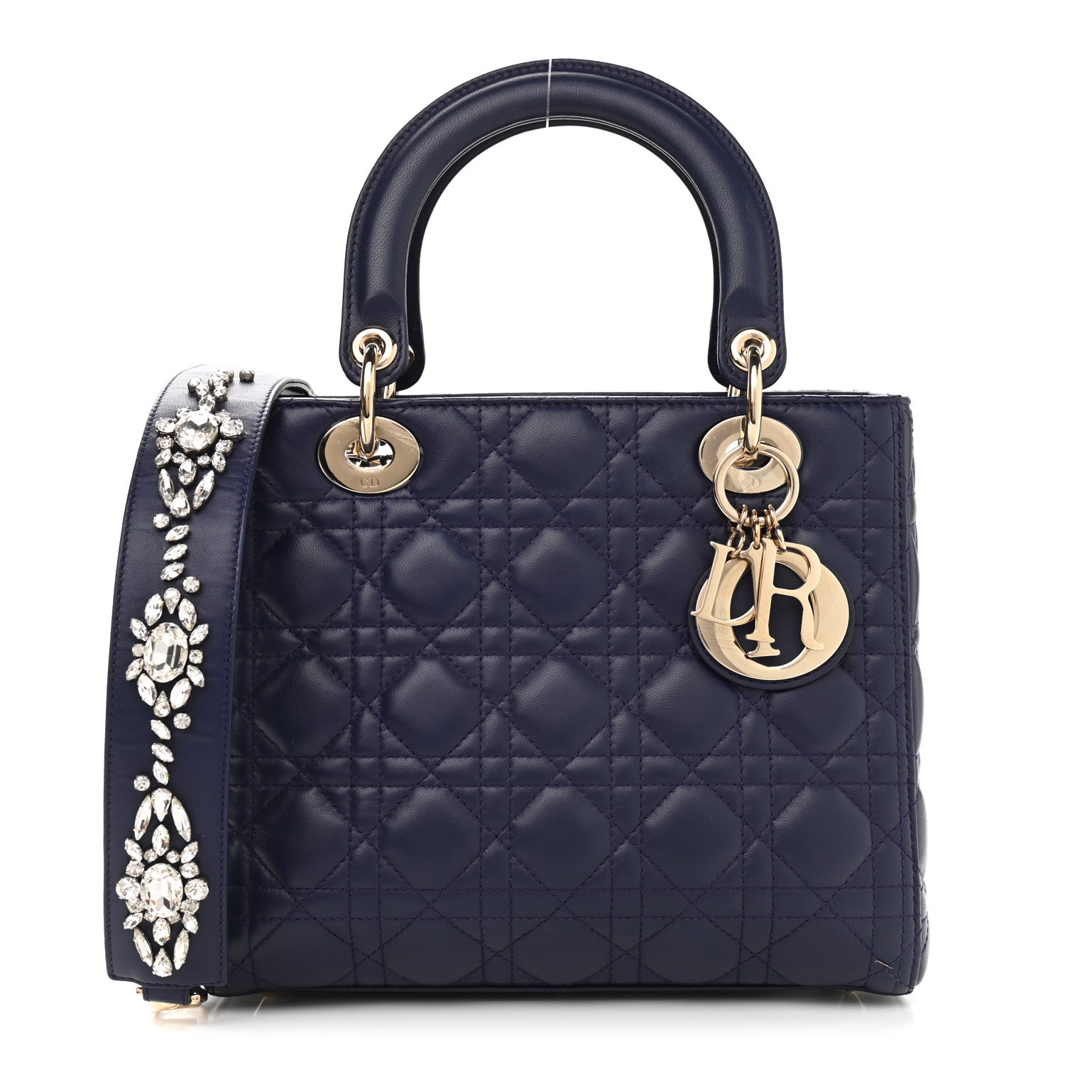 Christian Dior Lambskin Cannage Medium Lady Dior Crystal Strap Blue 1 of 9
